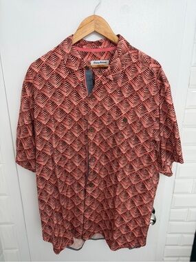 Tommy Bahama Coral and Black Geometric Camp Shirt